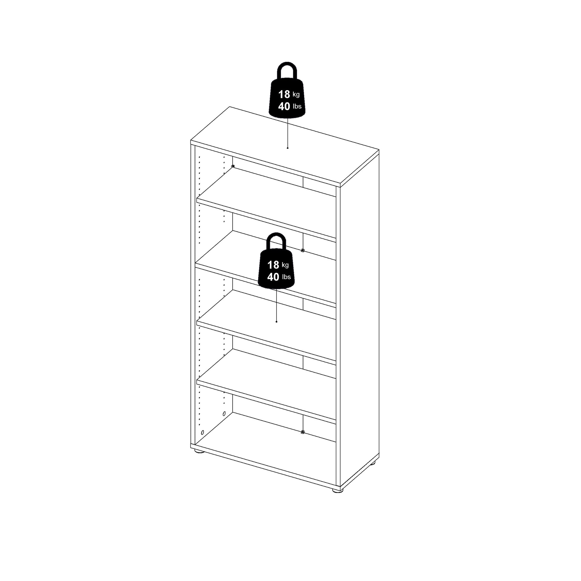 Prima Bookcase 2 Shelves with 2 Drawers 2 Doors In White