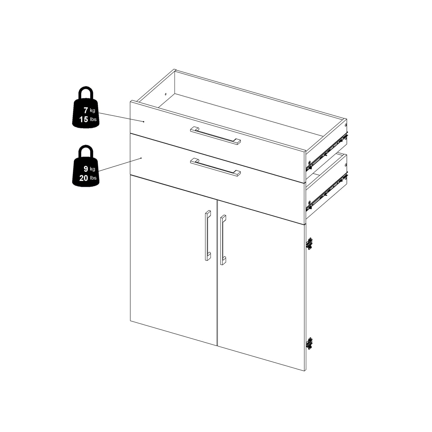 Prima Bookcase 2 Shelves with 2 Drawers 2 Doors In White