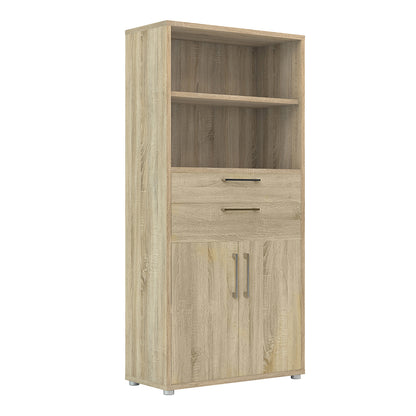 Prima Bookcase 2 Shelves with 2 Drawers 2 Doors In Oak