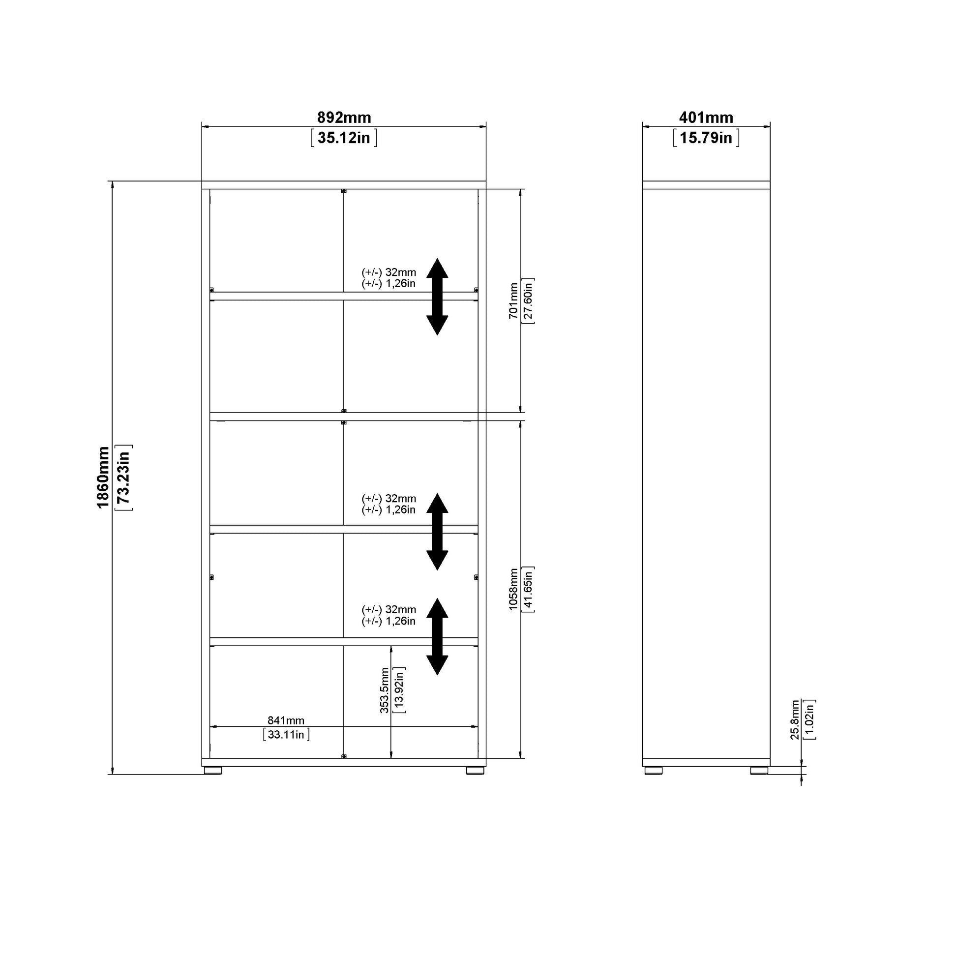 Prima Bookcase 2 Shelves with 2 Drawers 2 Doors In Oak