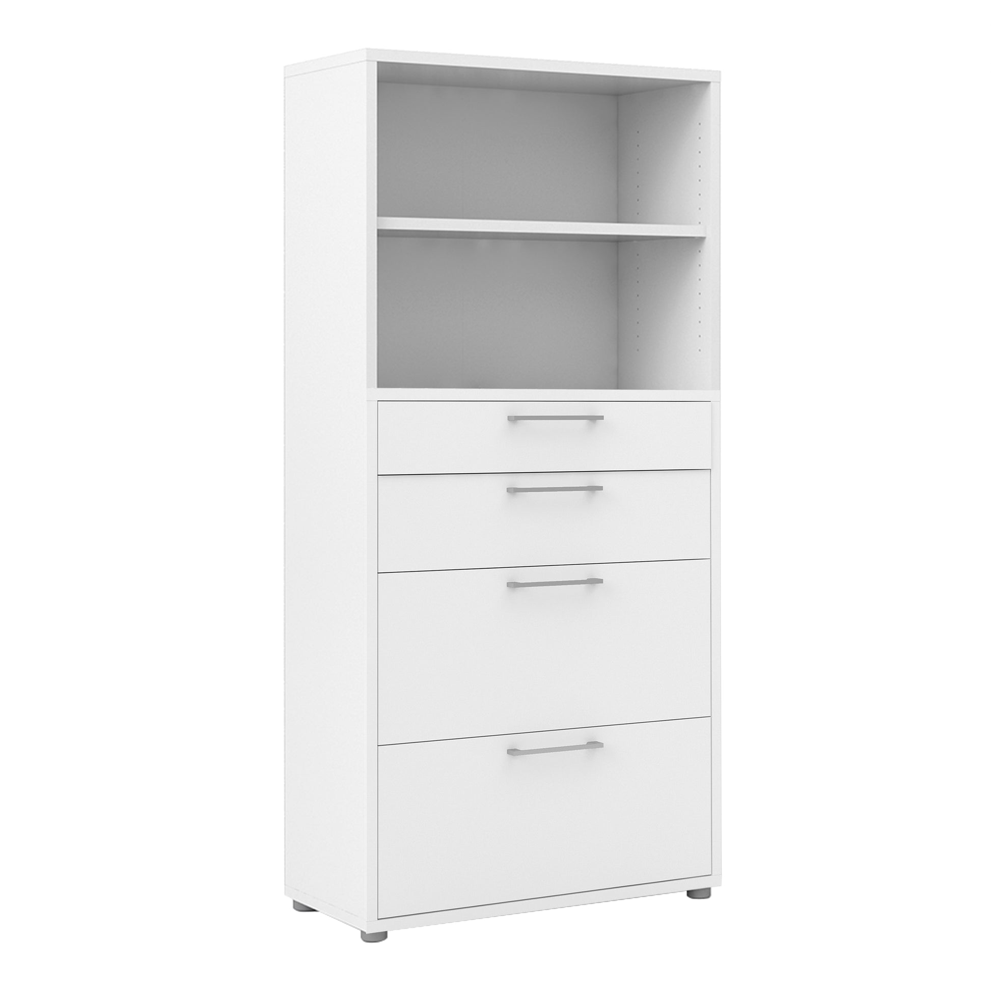 Prima Bookcase 1 Shelf With 2 Drawers 2 File Drawers In White