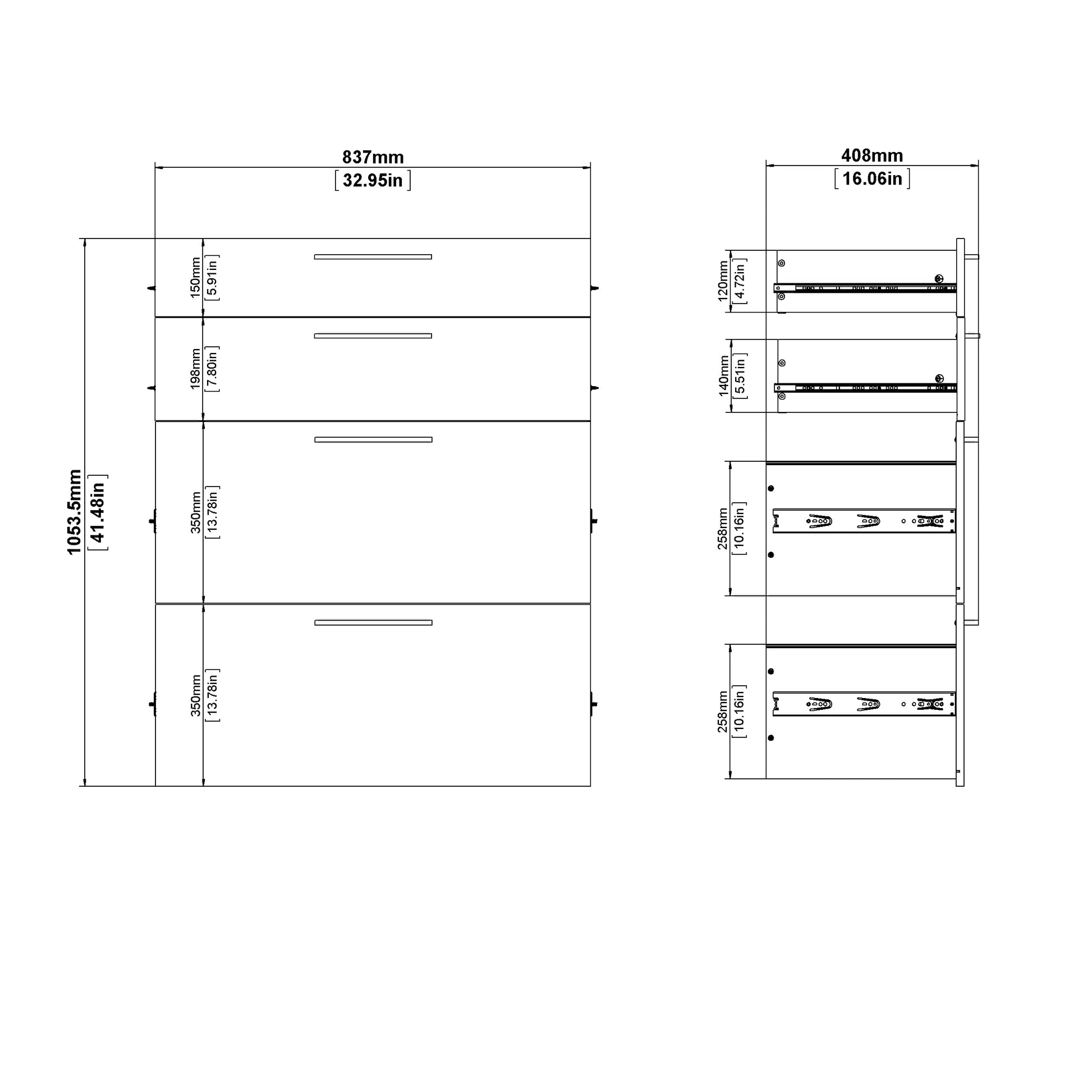 Prima Bookcase 1 Shelf With 2 Drawers 2 File Drawers In White