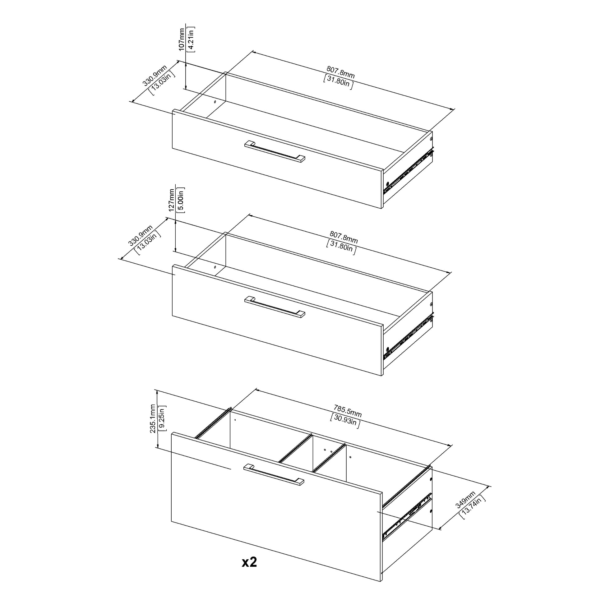 Prima Bookcase 1 Shelf With 2 Drawers 2 File Drawers In White