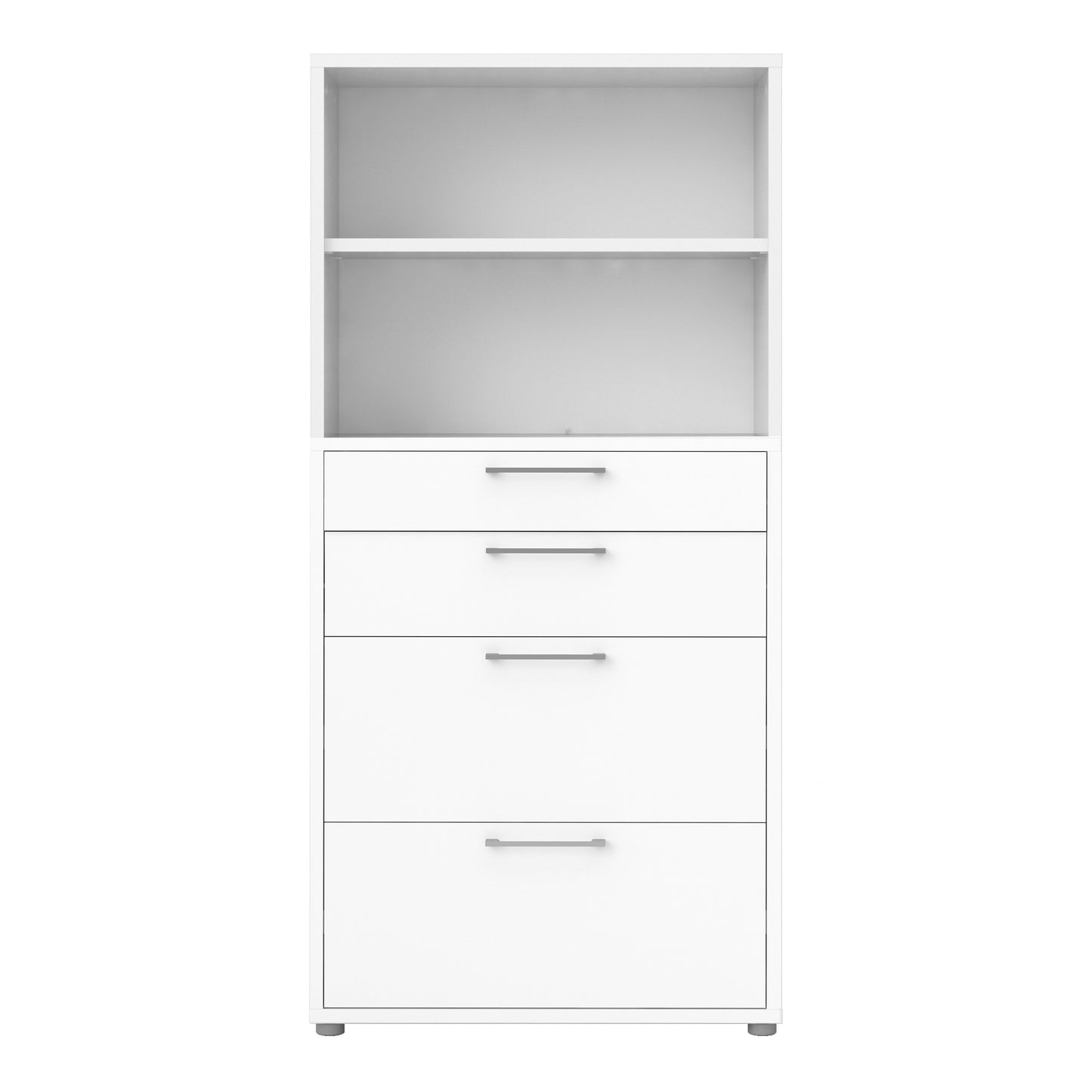 Prima Bookcase 1 Shelf With 2 Drawers 2 File Drawers In White