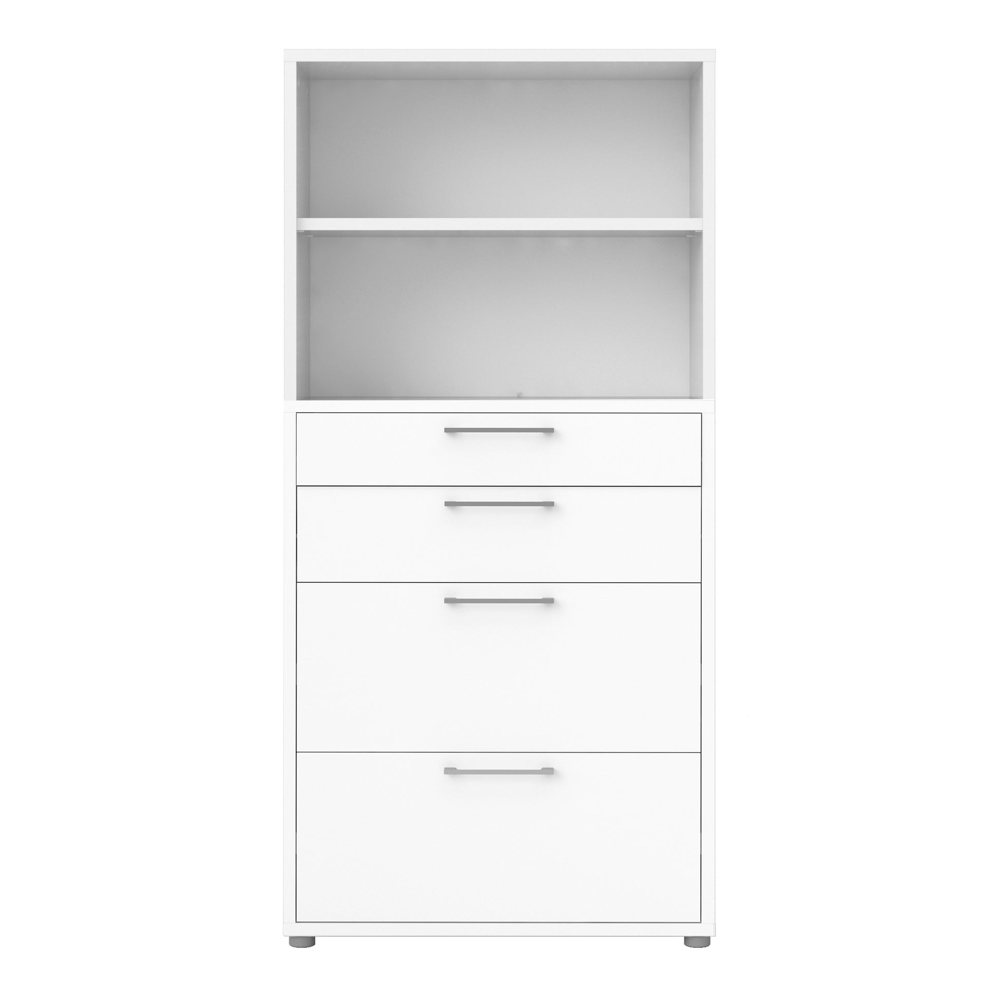 Prima Bookcase 1 Shelf With 2 Drawers 2 File Drawers In White