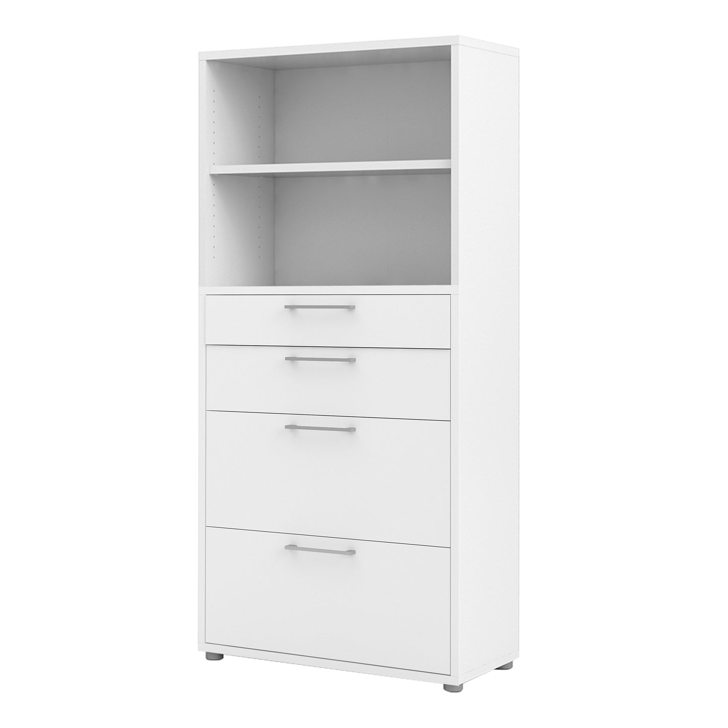 Prima Bookcase 1 Shelf With 2 Drawers 2 File Drawers In White