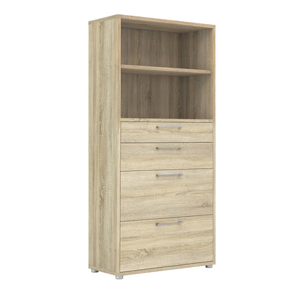 Prima Bookcase 1 Shelf with 2 Drawers 2 File Drawers in Oak