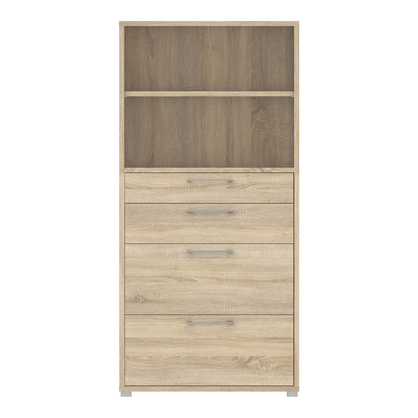 Prima Bookcase 1 Shelf with 2 Drawers 2 File Drawers in Oak