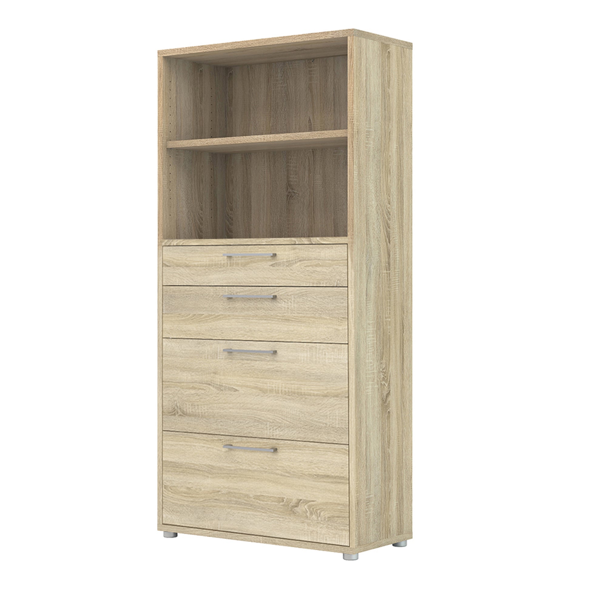 Prima Bookcase 1 Shelf with 2 Drawers 2 File Drawers in Oak