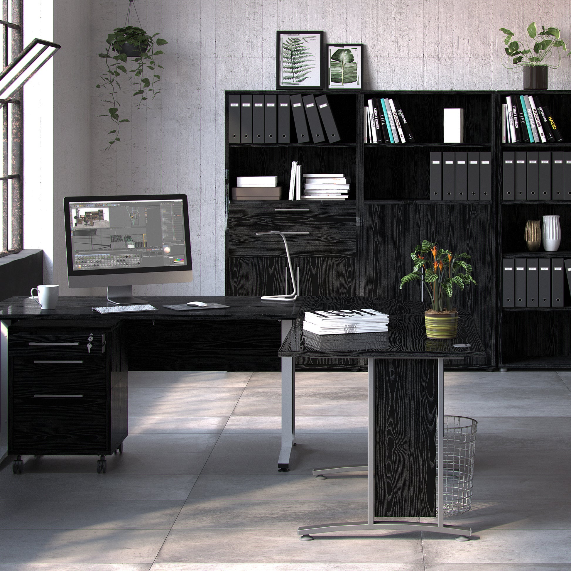 Prima Bookcase 3 Shelves with 2 Doors in Black Woodgrain