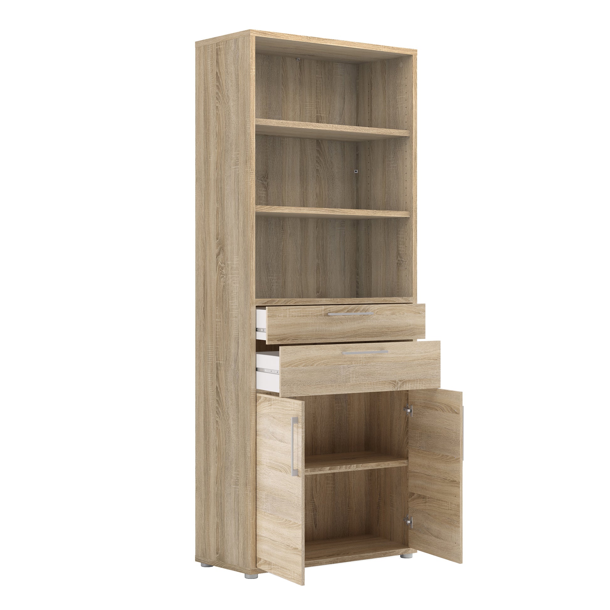 Prima Bookcase 3 Shelves with 2 Drawers 2 Doors in Oak