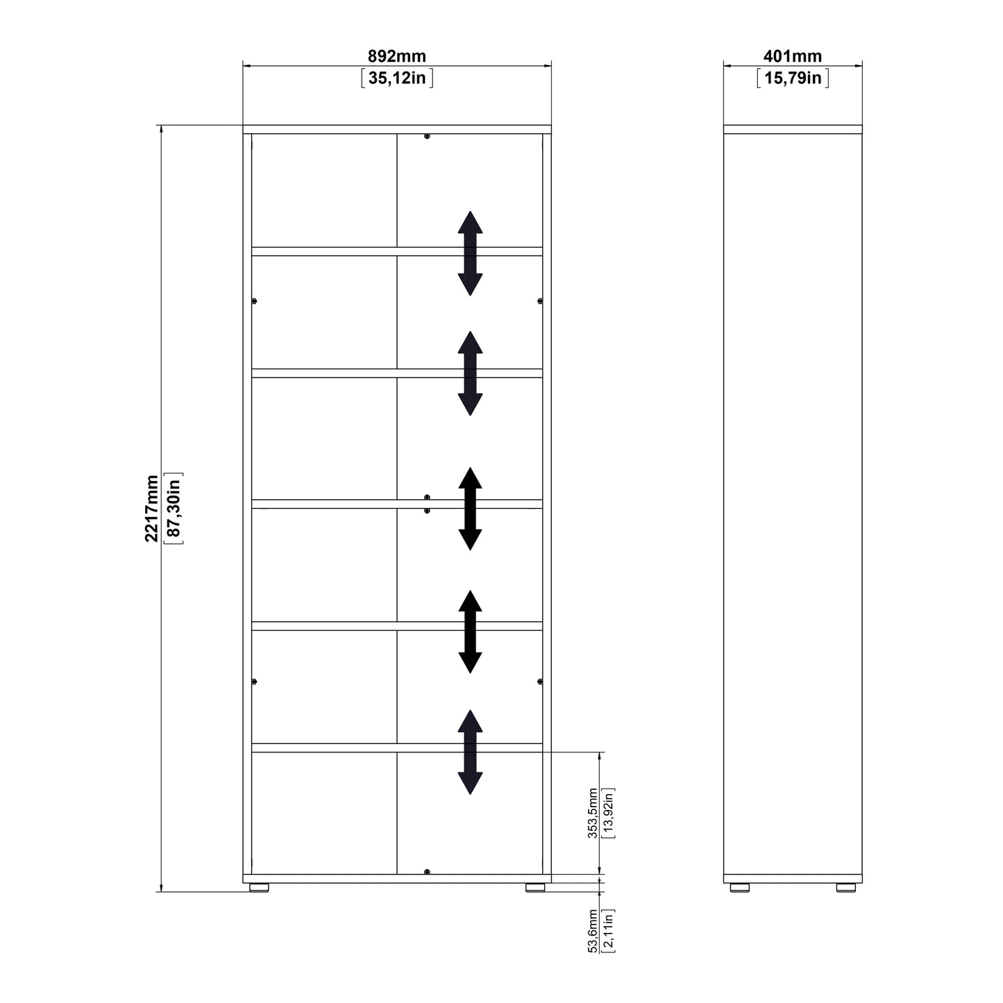 Prima Bookcase 2 Shelves with 2 Drawers 2 File Drawers in White