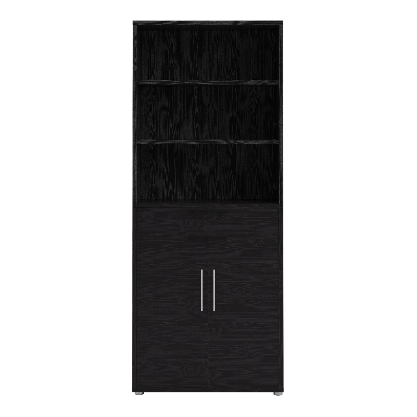 Prima Bookcase 4 Shelves with 2 Doors in Black Woodgrain