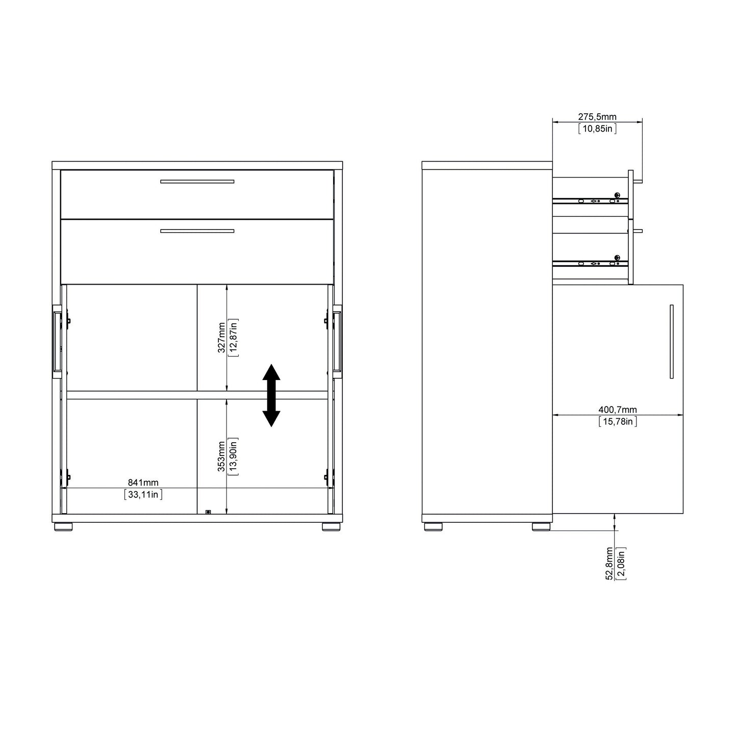 Prima Bookcase 1 Shelf With 2 Drawers 2 Doors In Black Woodgrain