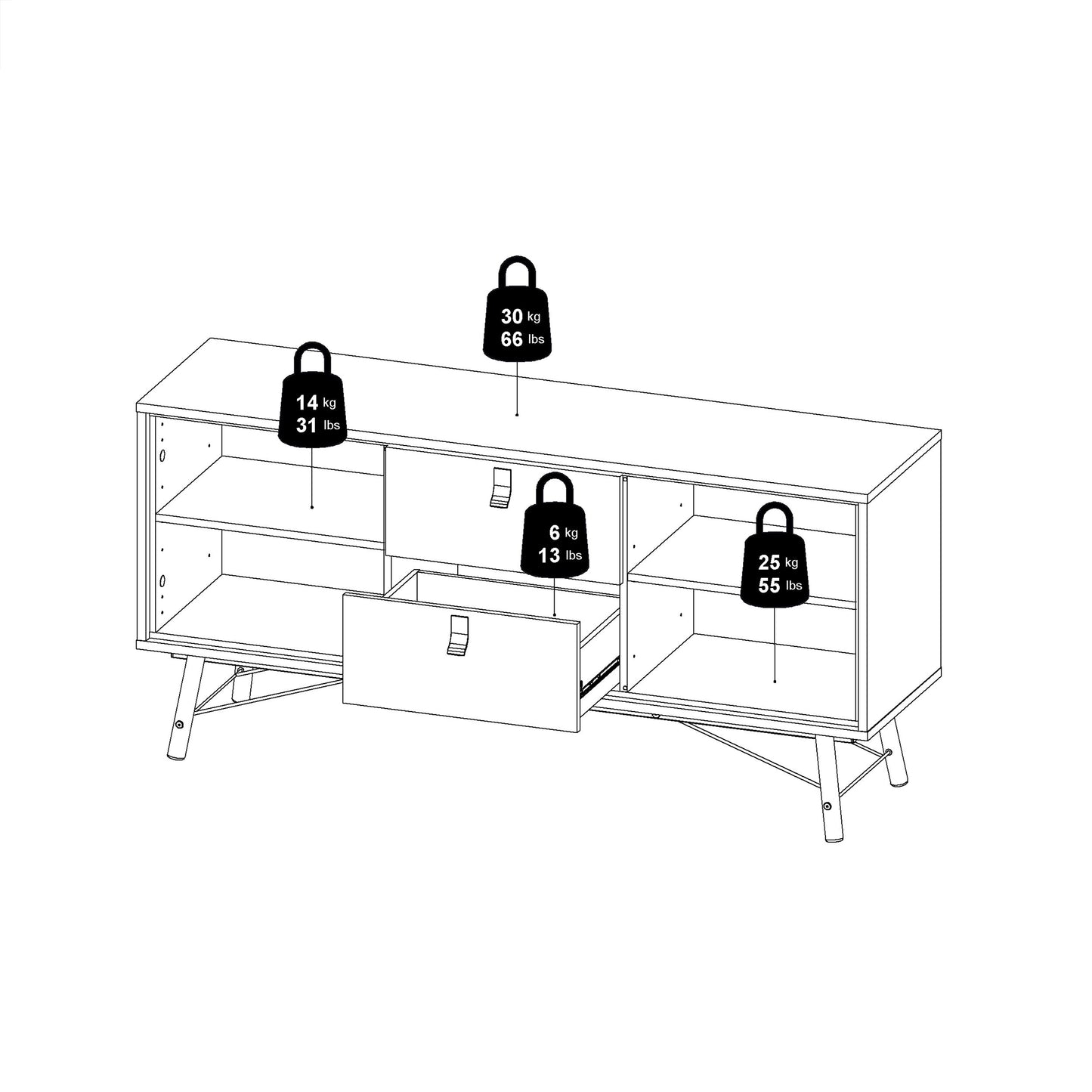 Ry Sideboard 2 Doors 2 Drawers in Matt Black Walnut