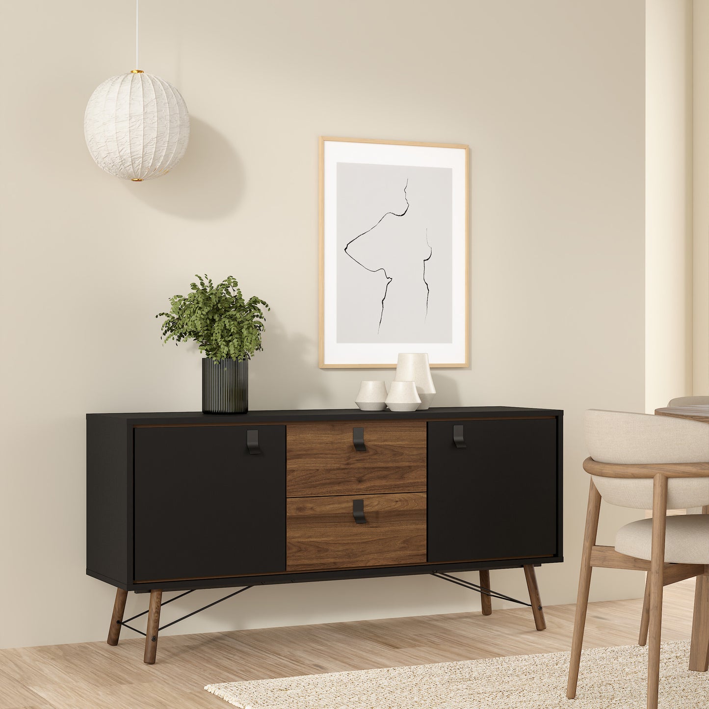 Ry Sideboard 2 Doors 2 Drawers in Matt Black Walnut