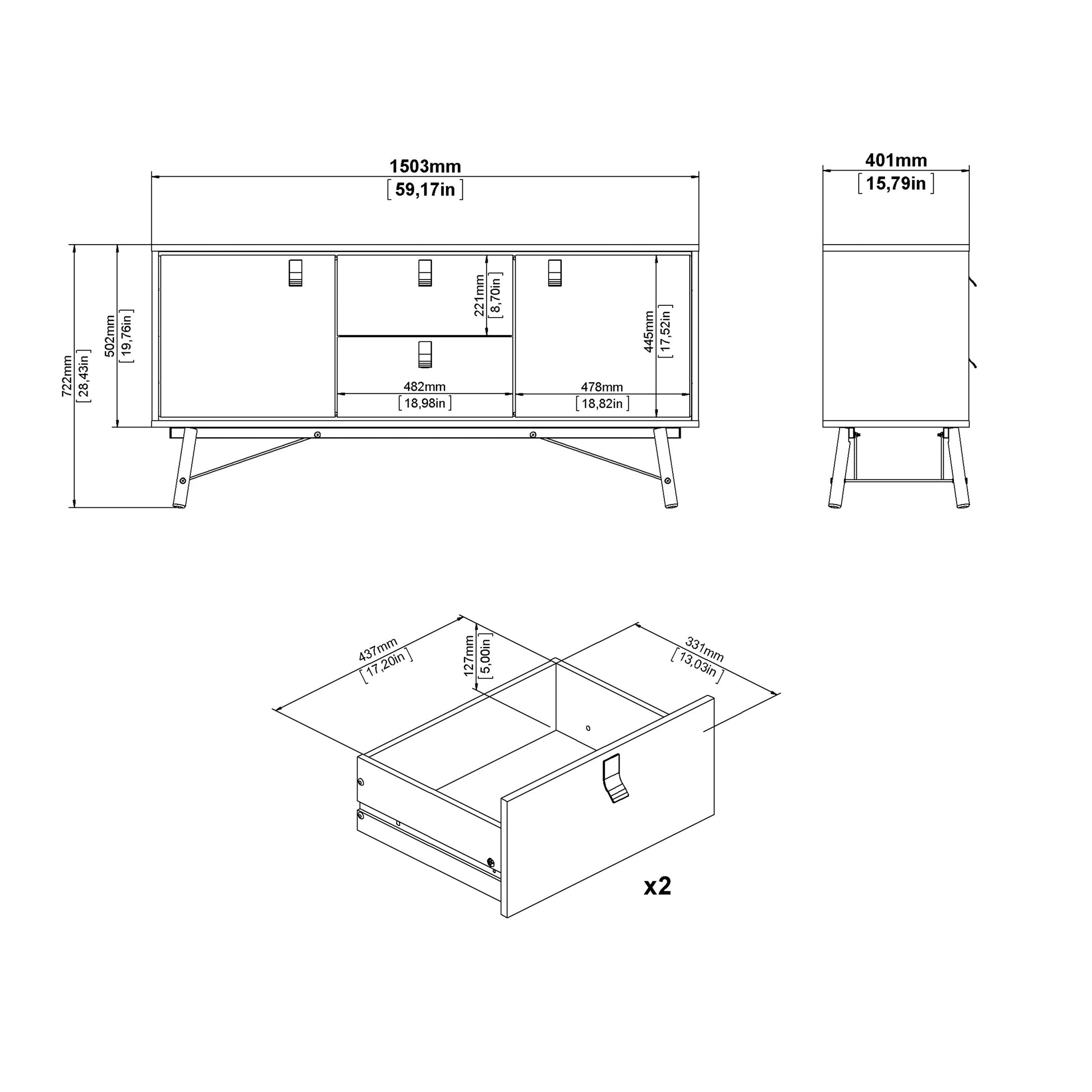 Ry Sideboard 2 Doors 2 Drawers in Matt White