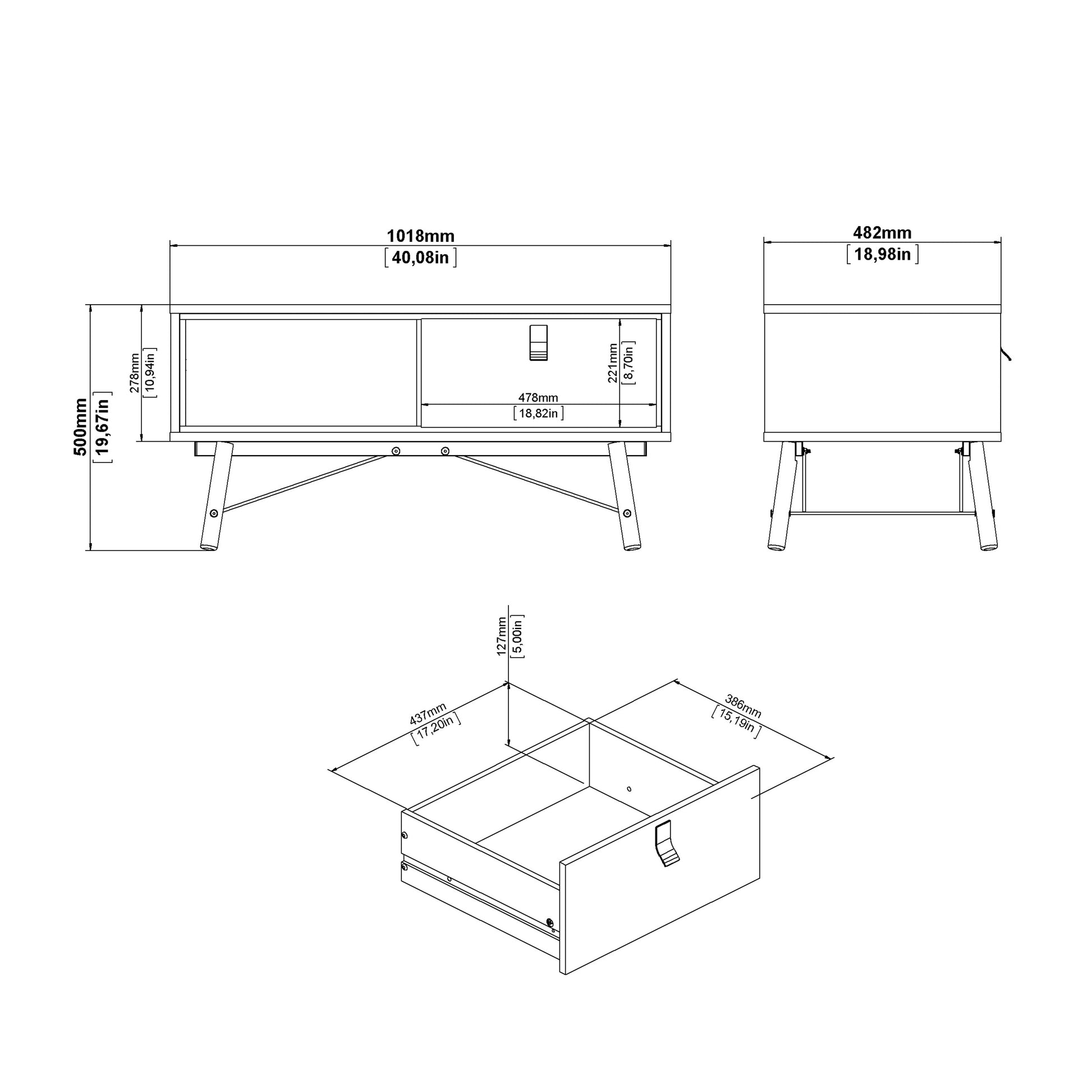 Ry Coffee Table with 1 Drawer in Matt White