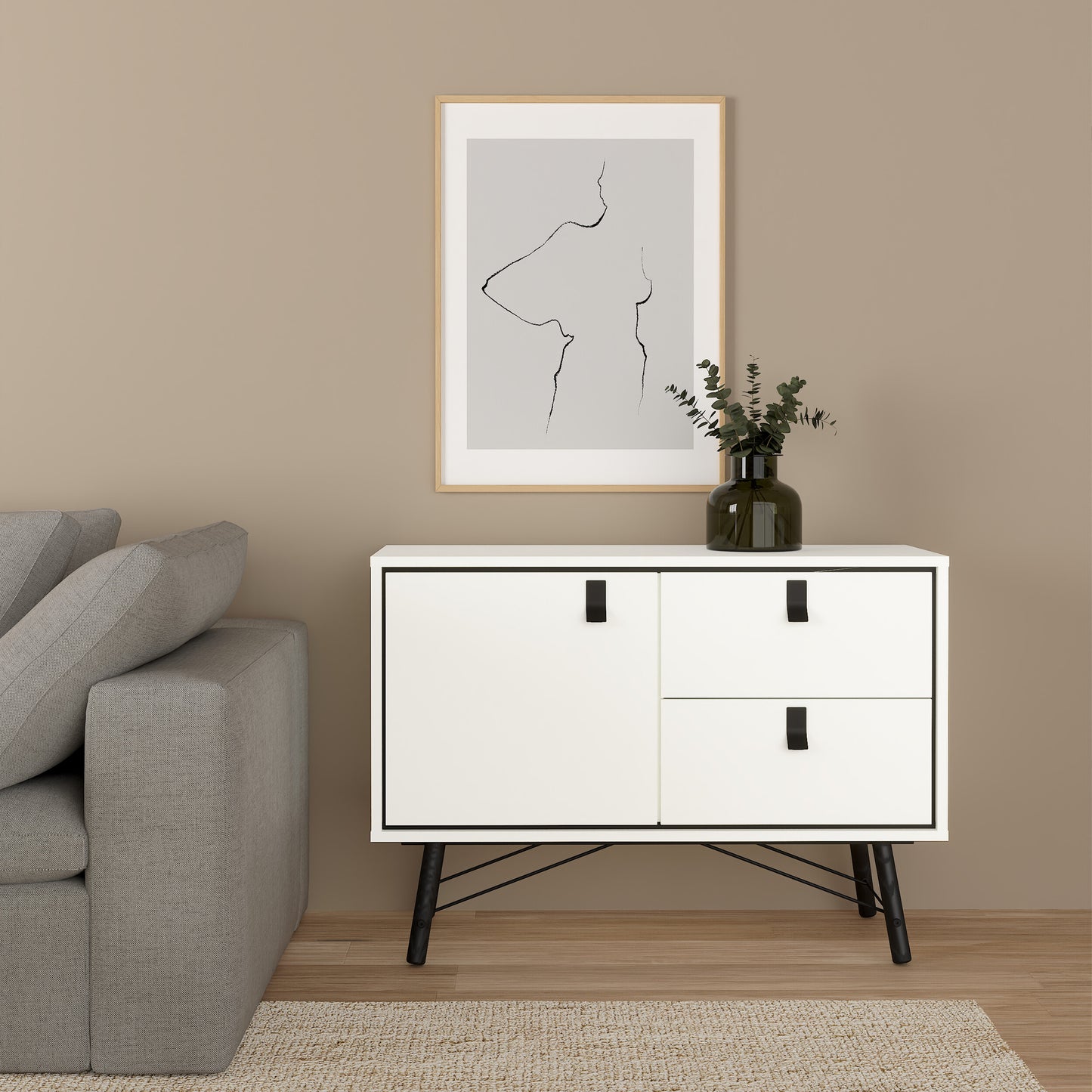 Ry Sideboard with 1 Door 2 Drawers in Matt White