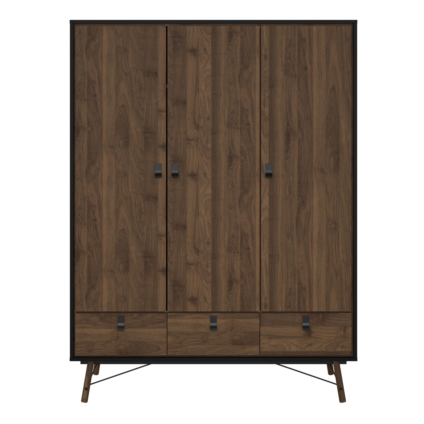 Ry Wardrobe 3 Doors 3 Drawers in Matt Black Walnut