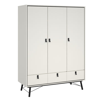 Ry Wardrobe 3 Doors 3 Drawers in Matt White