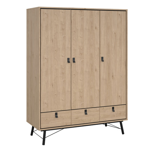 Ry Wardrobe 3 Doors 3 Drawers in Jackson Hickory Oak