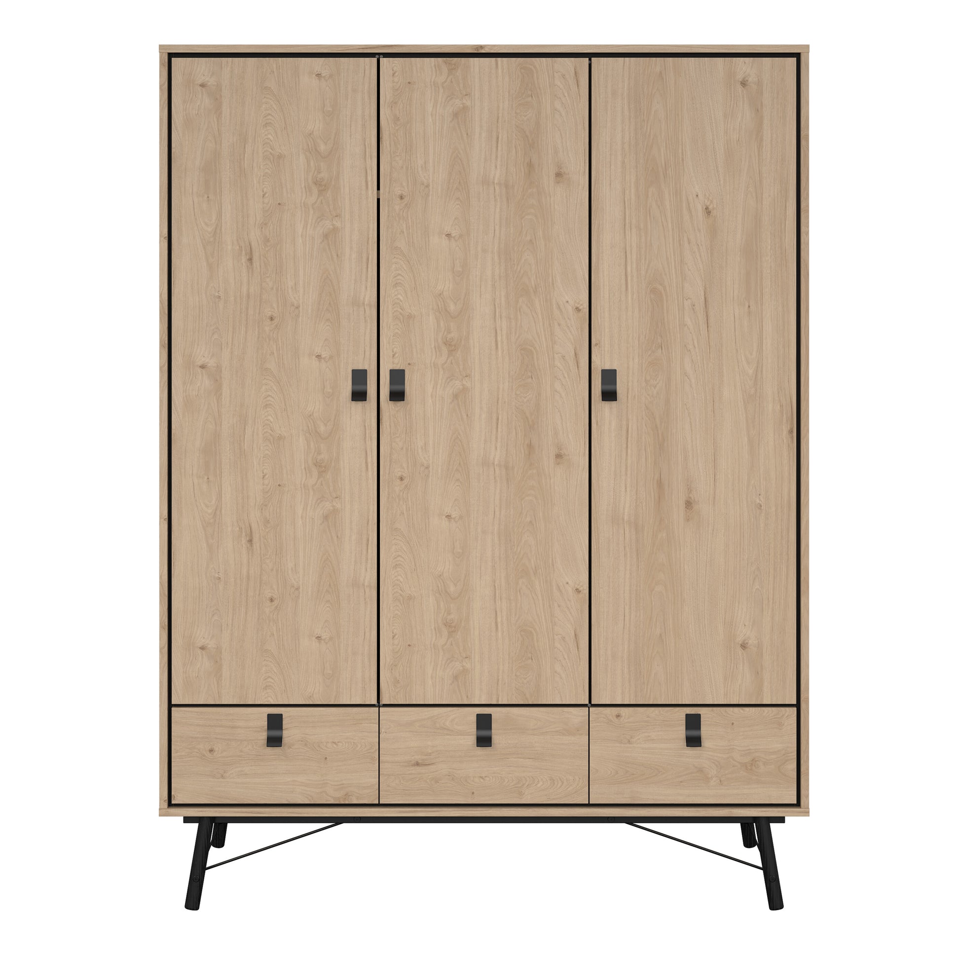 Ry Wardrobe 3 Doors 3 Drawers in Jackson Hickory Oak