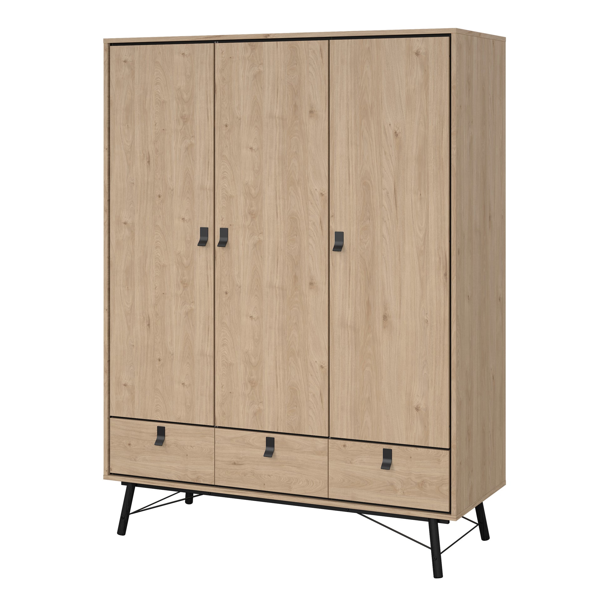 Ry Wardrobe 3 Doors 3 Drawers in Jackson Hickory Oak