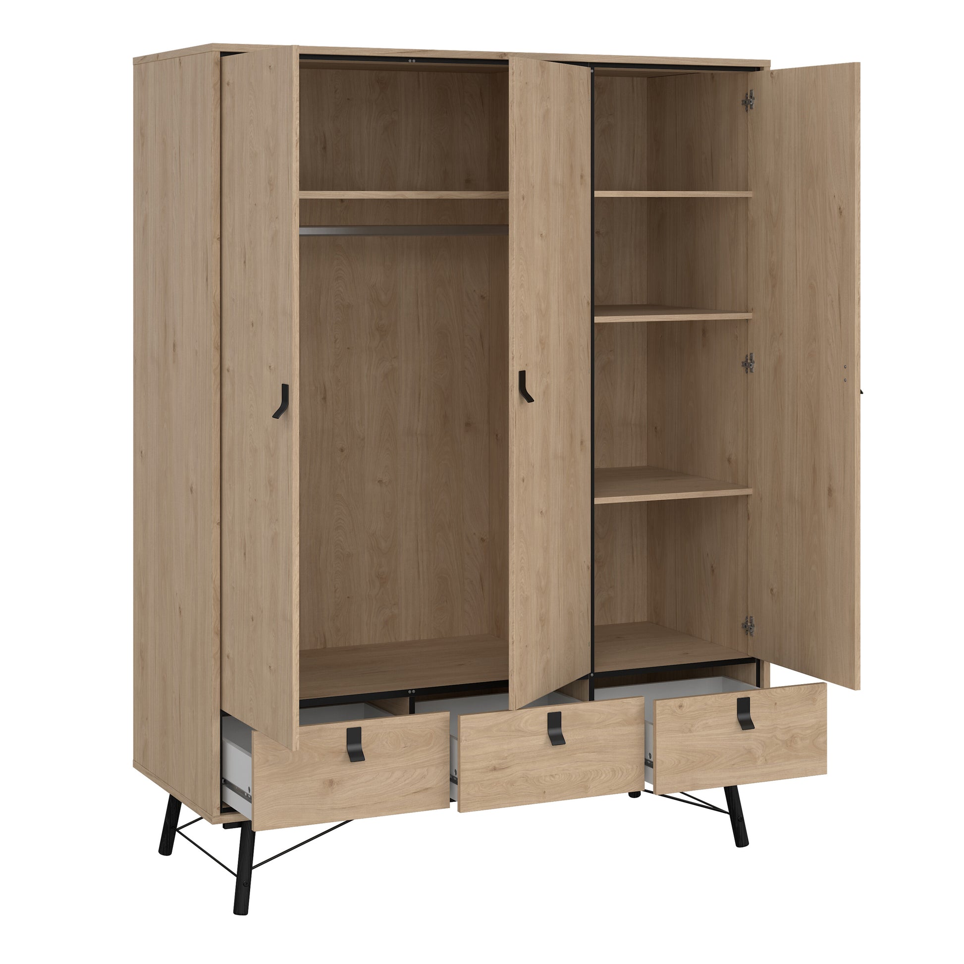 Ry Wardrobe 3 Doors 3 Drawers in Jackson Hickory Oak