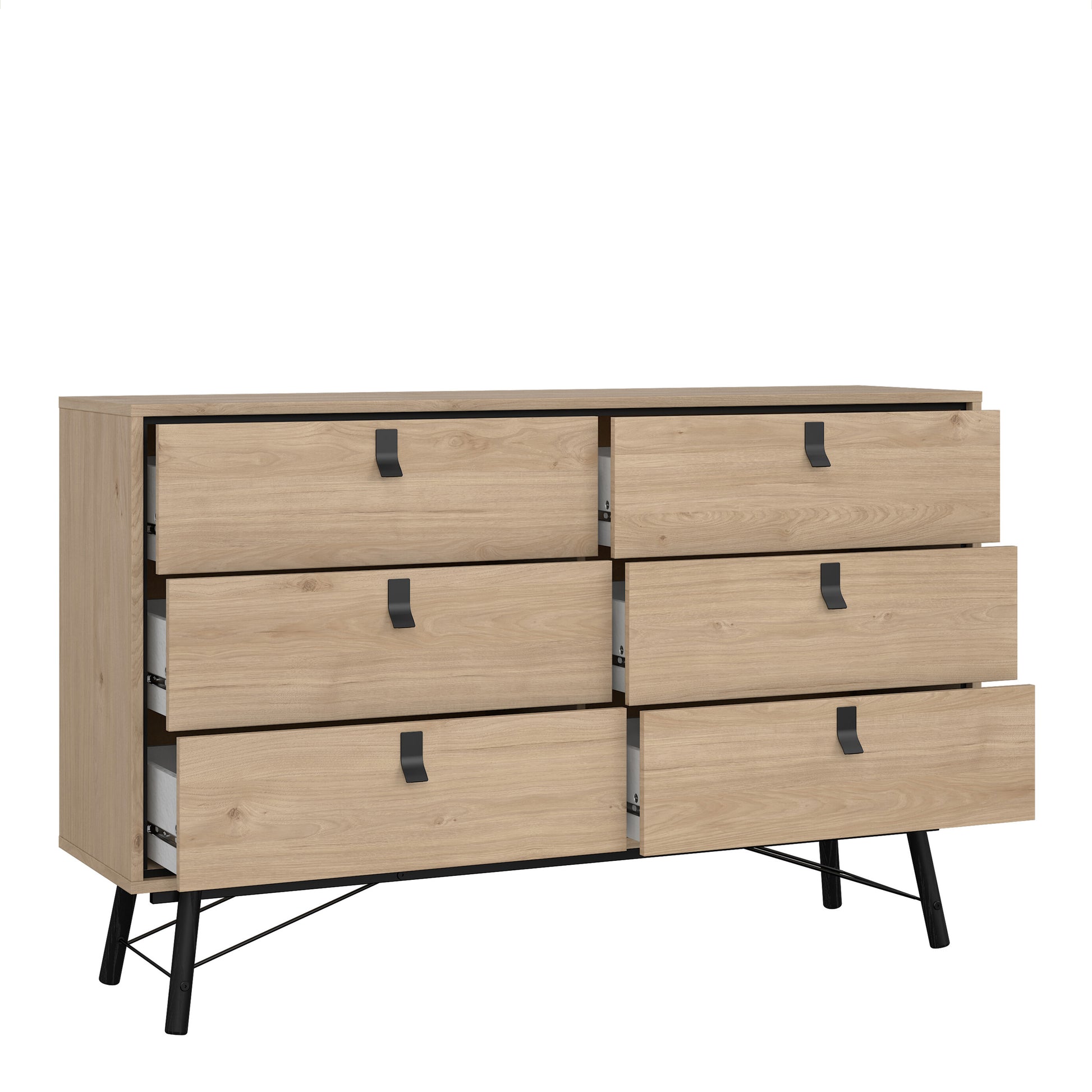 Ry Wide Double Chest of Drawers 6 Drawers in Jackson Hickory Oak