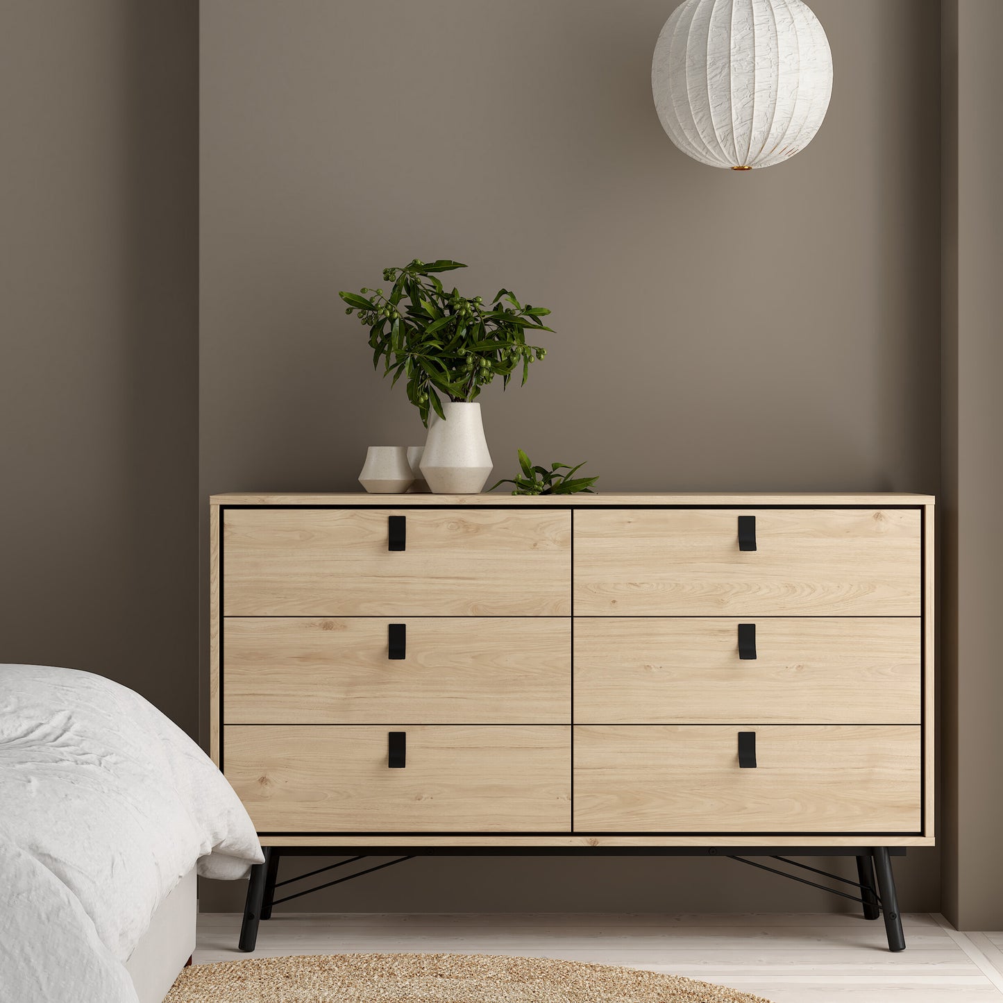 Ry Wide Double Chest of Drawers 6 Drawers in Jackson Hickory Oak