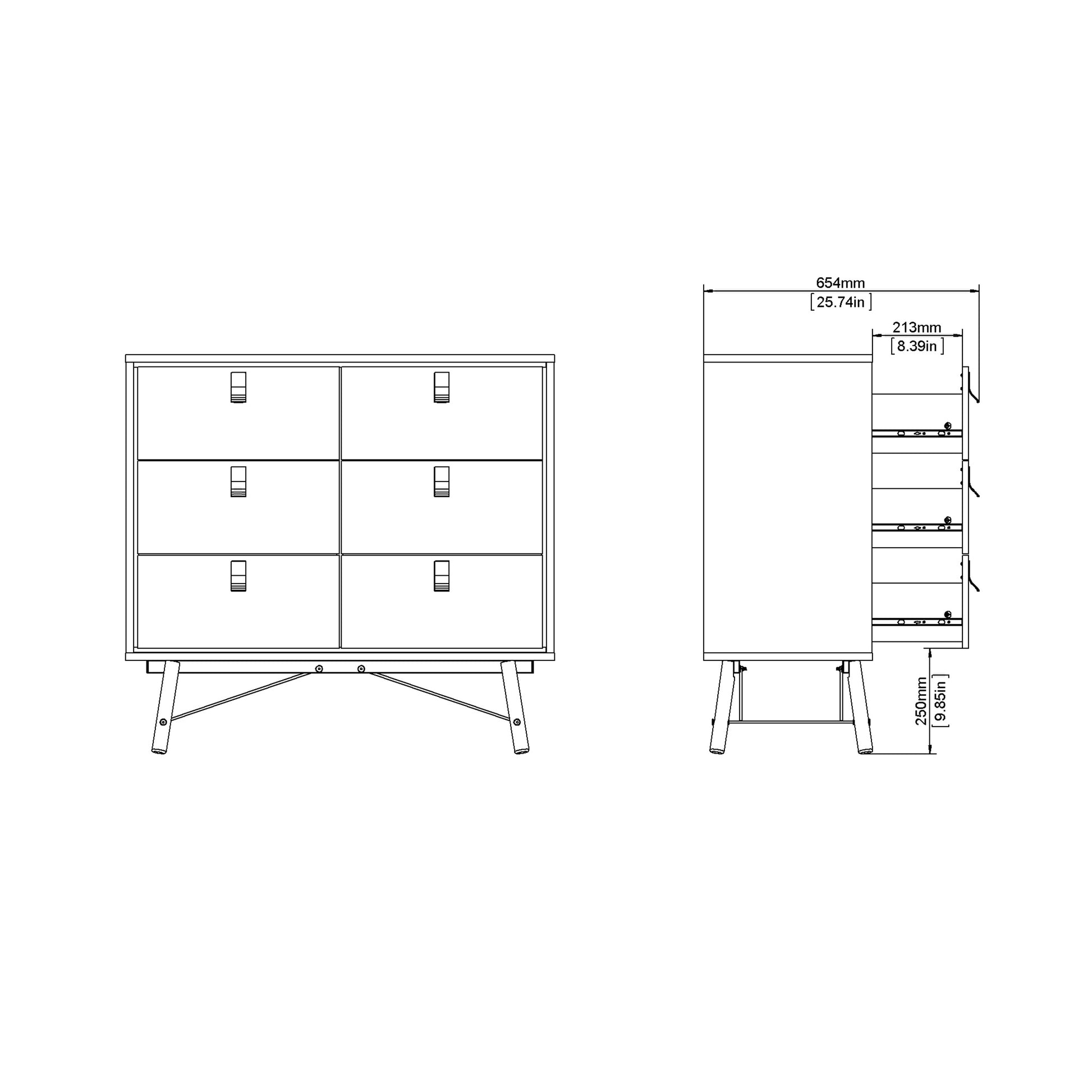 Ry Double Chest of Drawers 6 Drawers in Matt Black Walnut