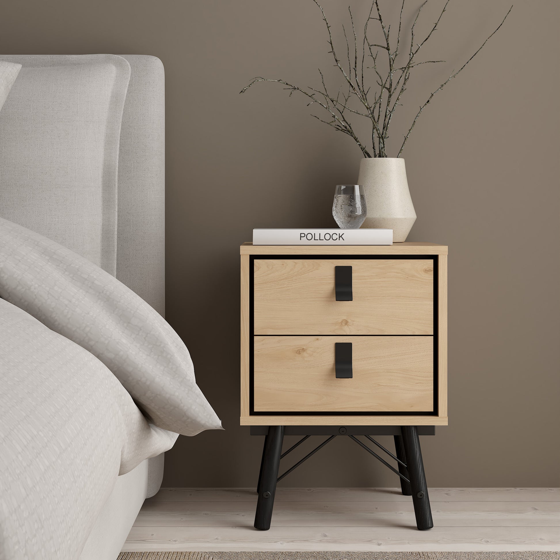 Ry Bedside Cabinet 2 Drawer Jackson Hickory Oak