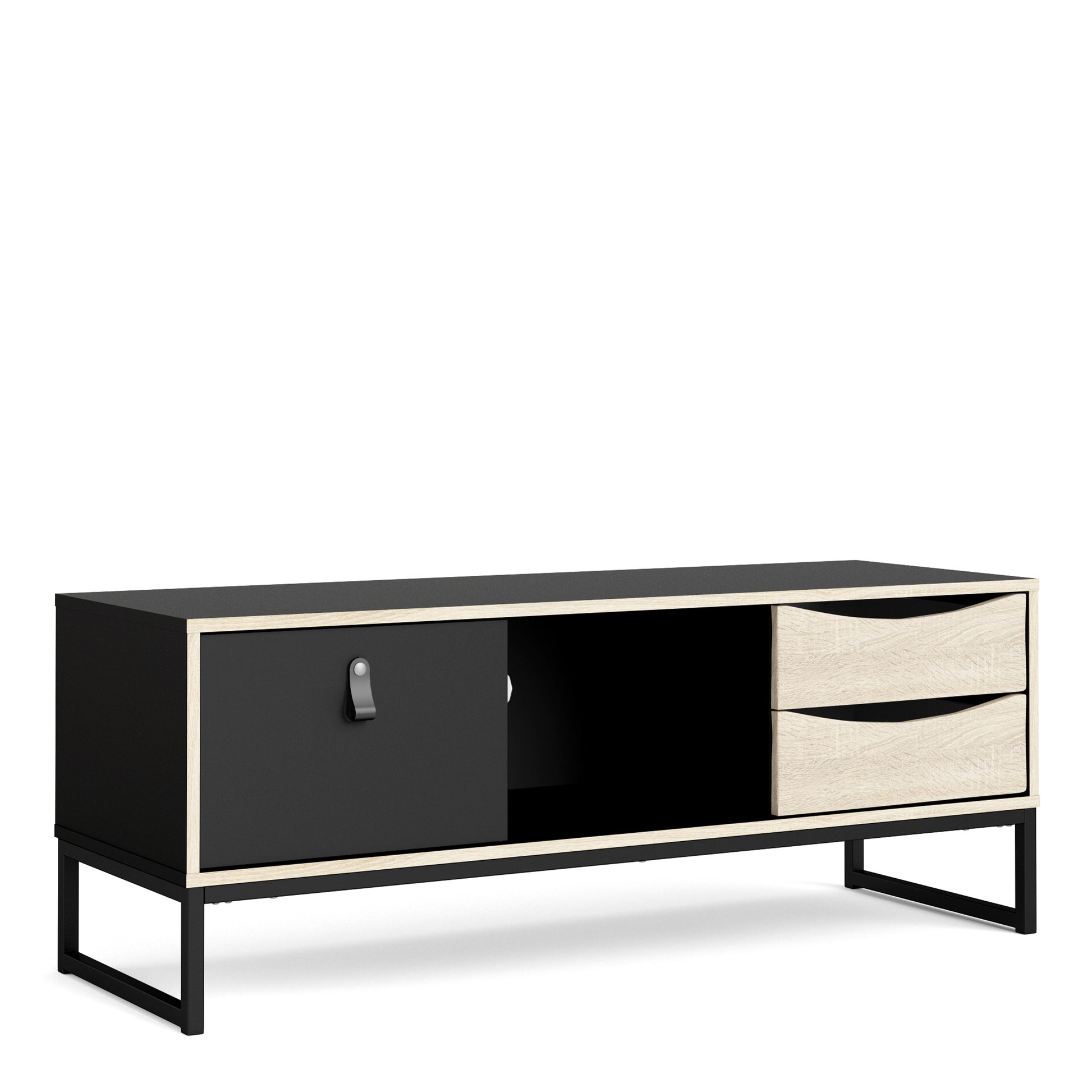 Stubbe TV Unit 1 Door 2 Drawers and Open Shelf in Matt Black Oak