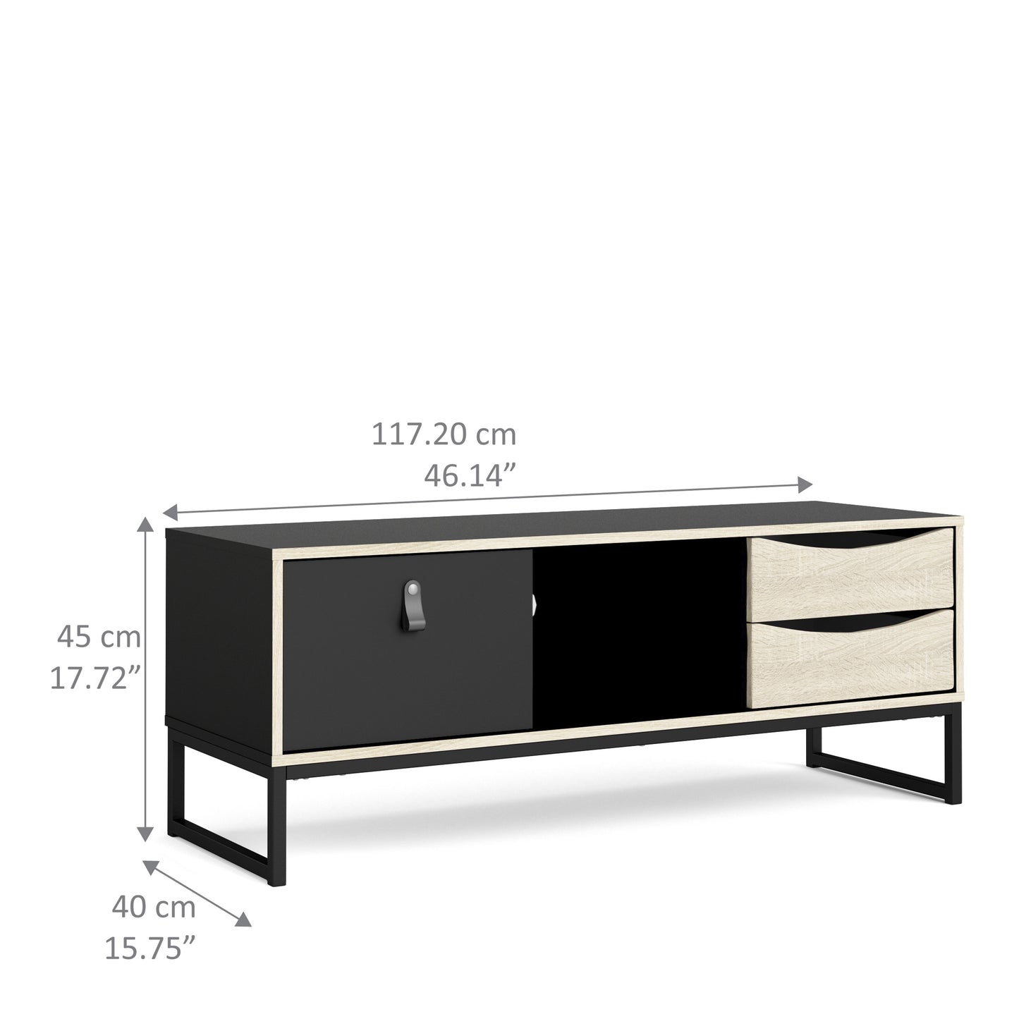 Stubbe TV Unit 1 Door 2 Drawers and Open Shelf in Matt Black Oak