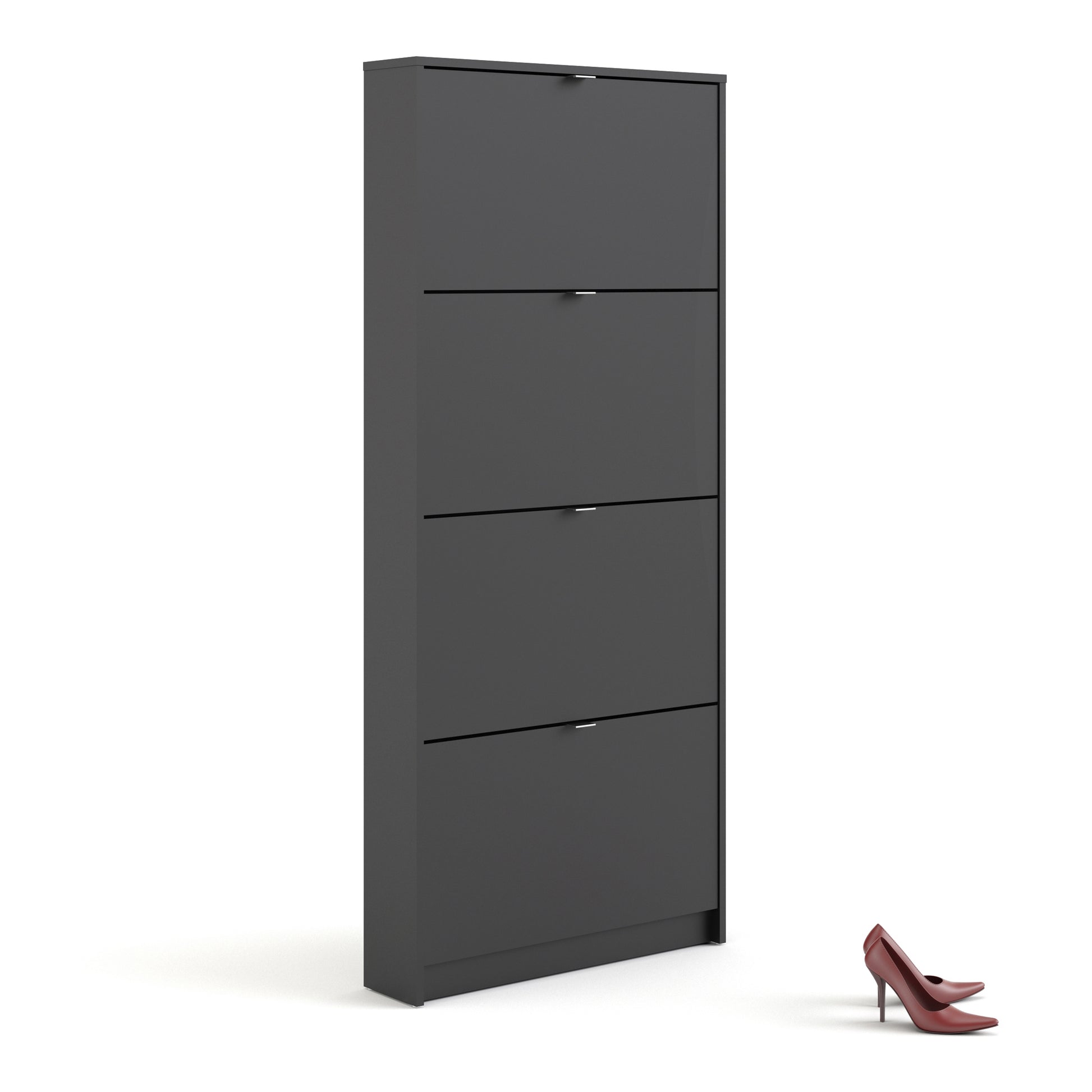 Shoes Shoe Cabinet 4 Flip Down Doors and 1 layer in Matt Black