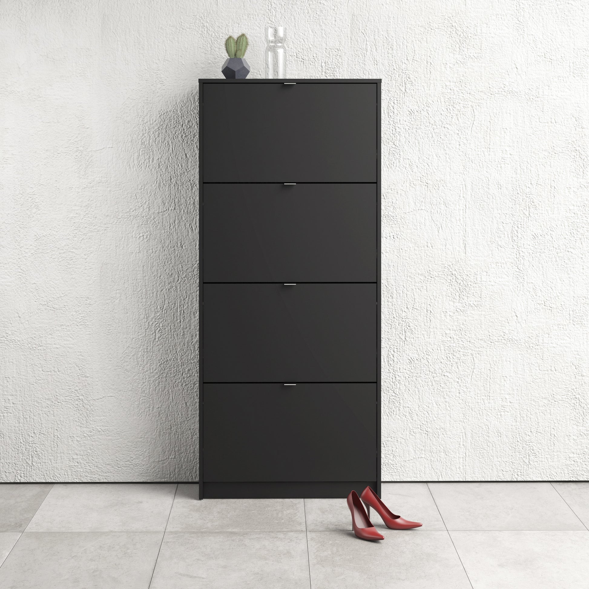 Shoes Shoe Cabinet 4 Flip Down Doors and 2 layers in Matt Black