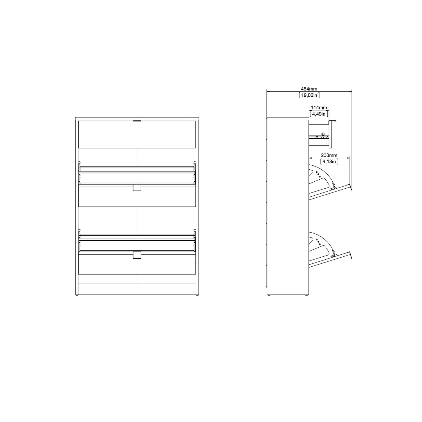 Shoes Shoe Cabinet 2 Flip Down Doors + 1 Drawer in Matt Black