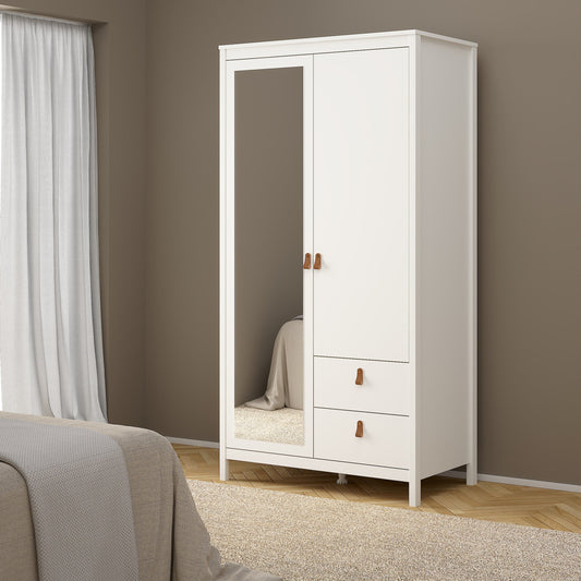 Barcelona Wardrobe with 1 Door 1 Mirror Door 2 Drawers in White