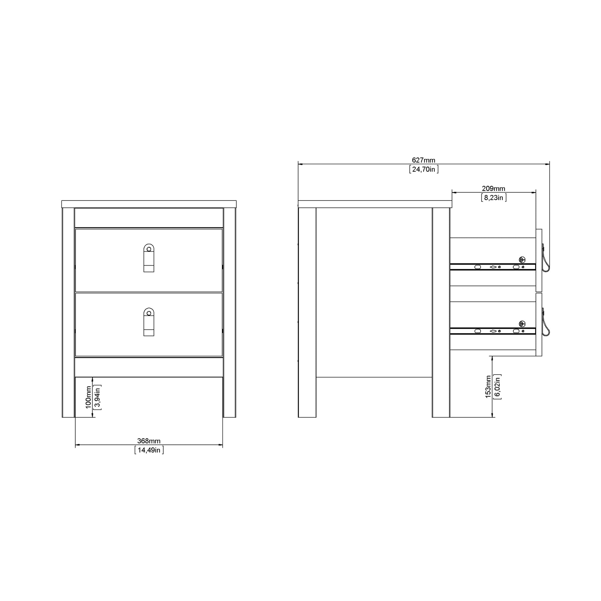 Barcelona Bedside Table 2 Drawers in White