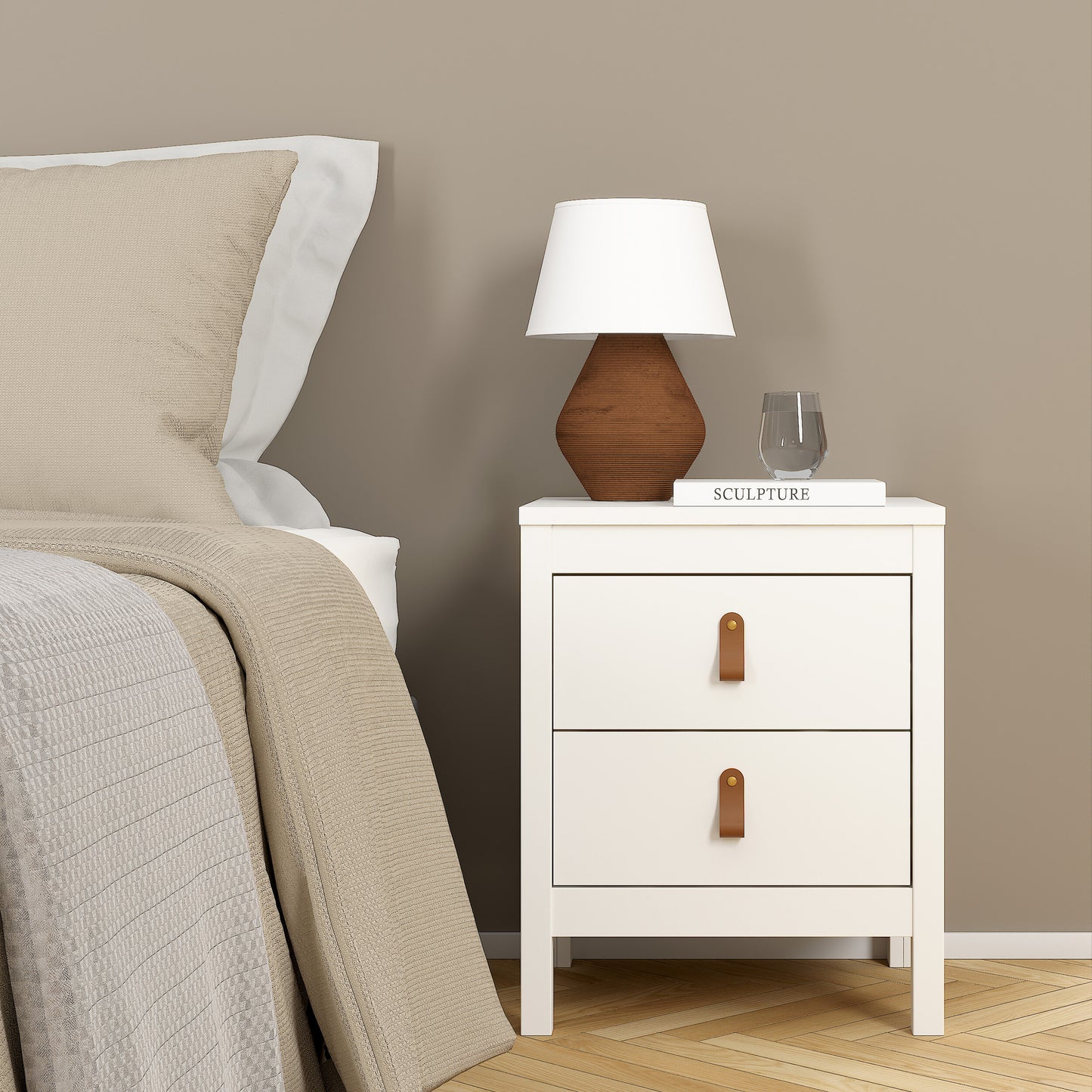 Barcelona Bedside Table 2 Drawers in White