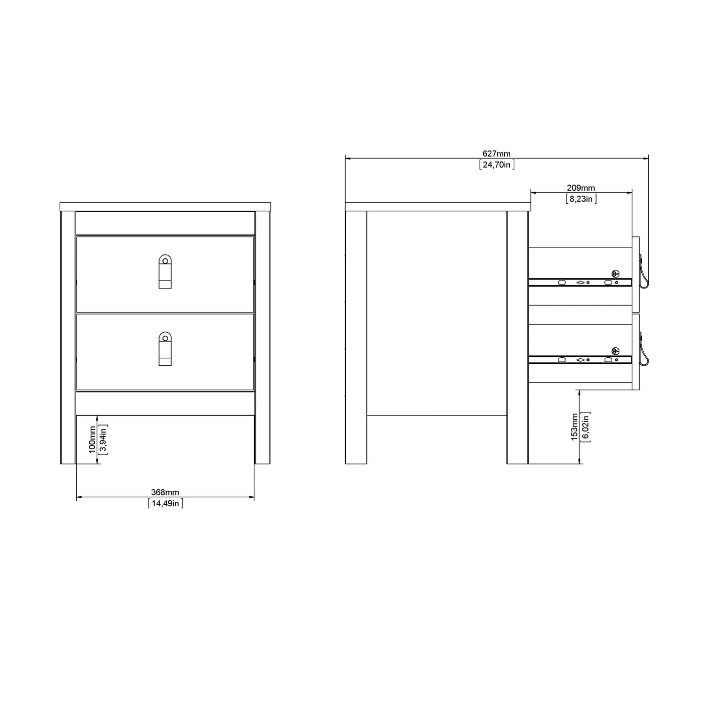 Barcelona Bedside Table 2 Drawers in Matt Black