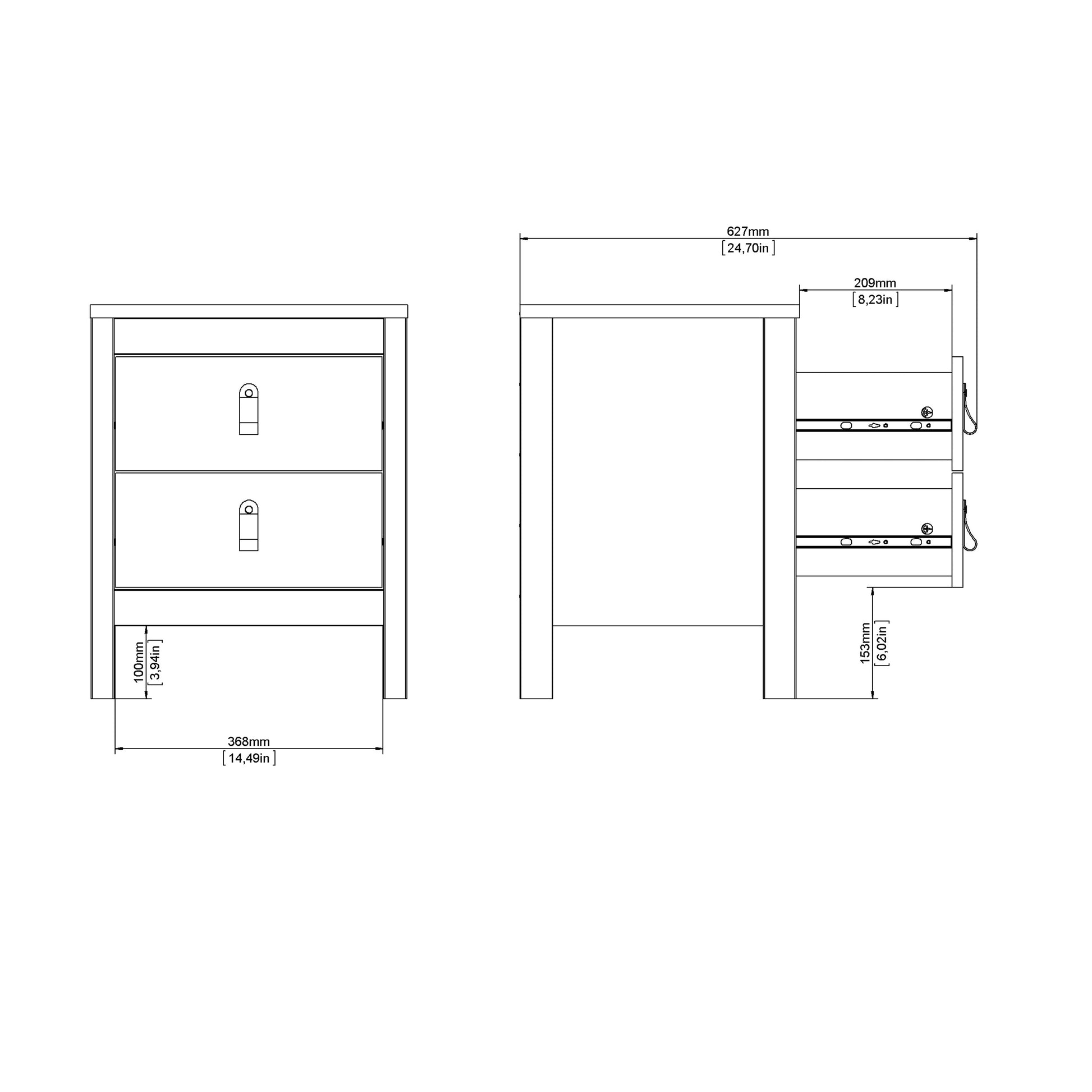 Barcelona Bedside Table 2 Drawers in Matt Black