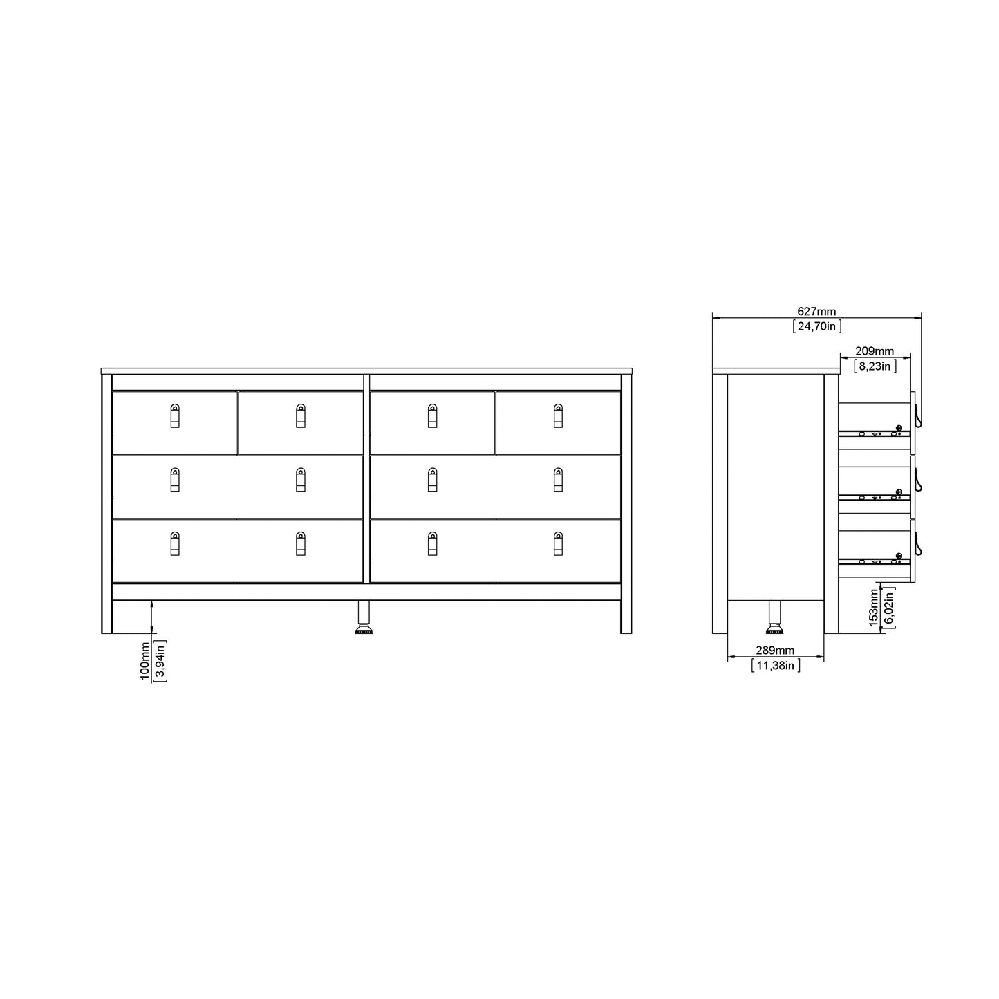 Barcelona Double Dresser 4+4 Drawers in Matt Black