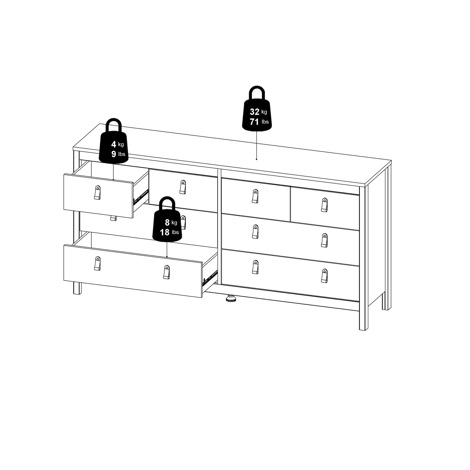 Barcelona Double Dresser 4+4 Drawers in Matt Black