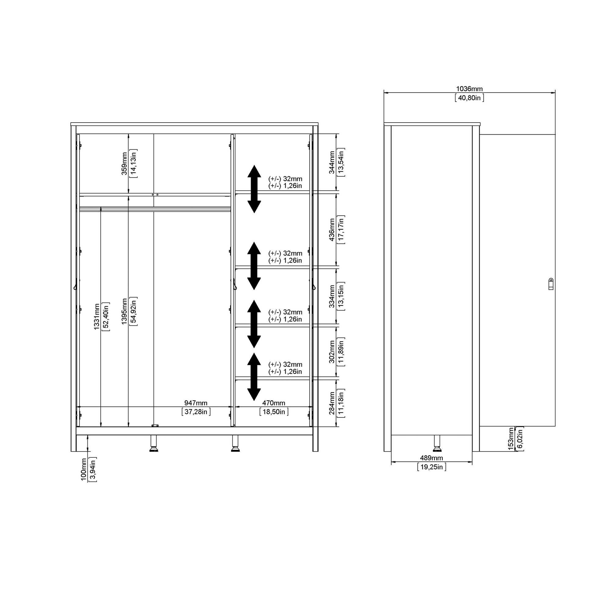 Barcelona Wardrobe with 3 Doors in Matt Black