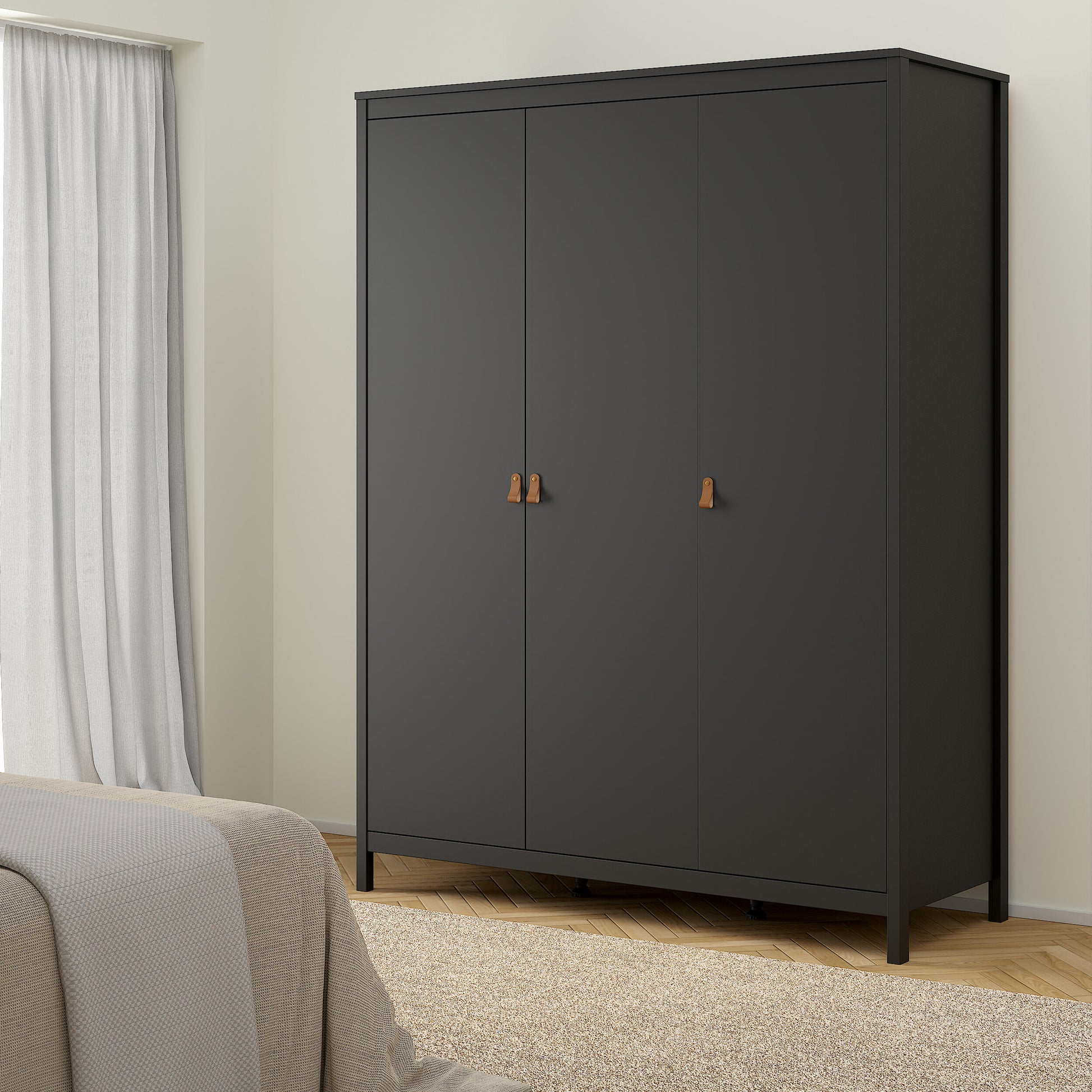 Barcelona Wardrobe with 3 Doors in Matt Black