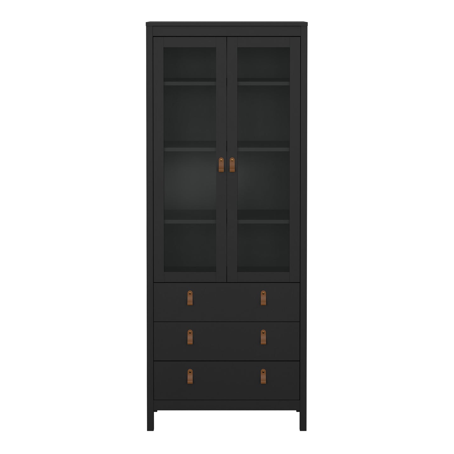 Barcelona China Cabinet 2 Glass Doors with 3 Drawers in Matt Black