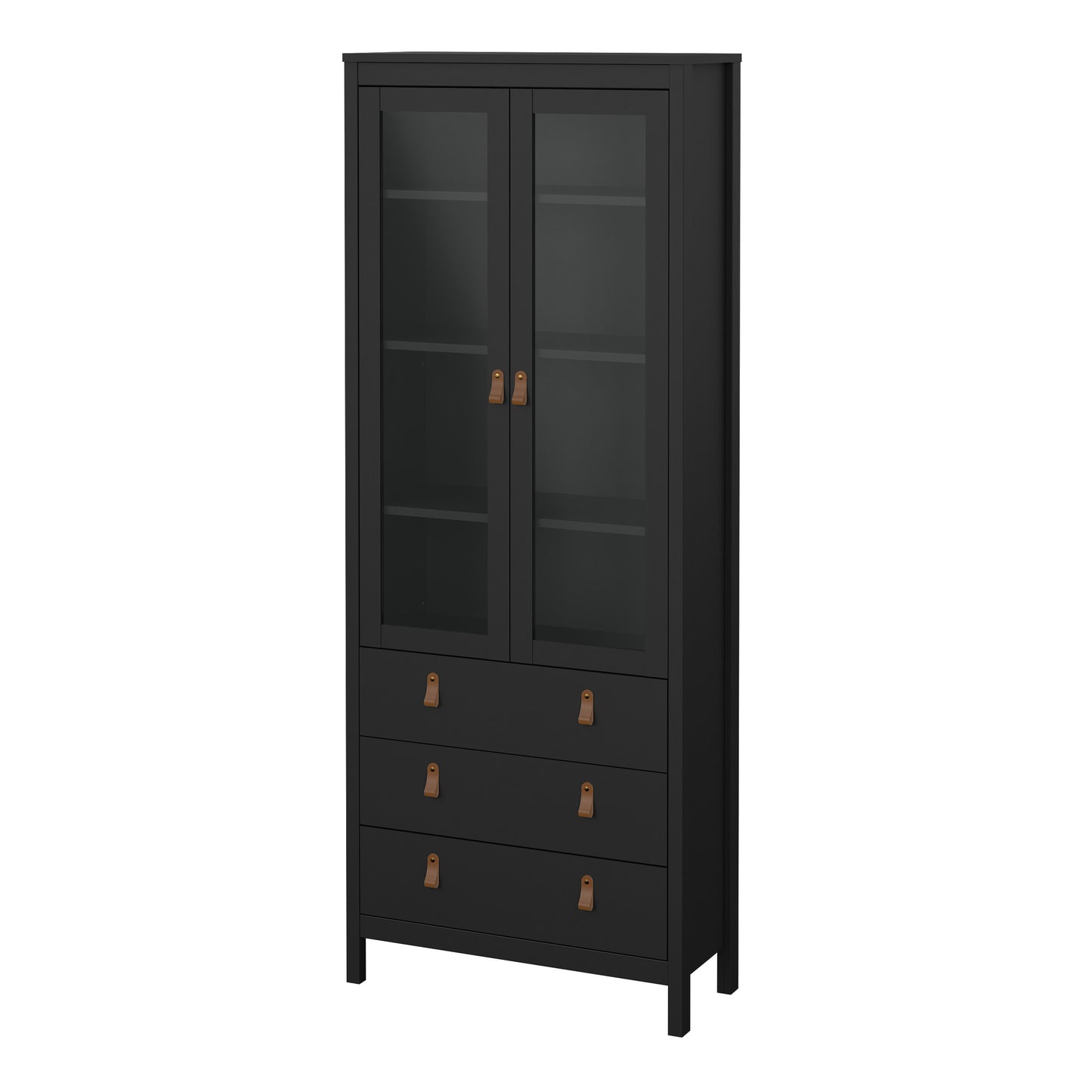 Barcelona China Cabinet 2 Glass Doors with 3 Drawers in Matt Black