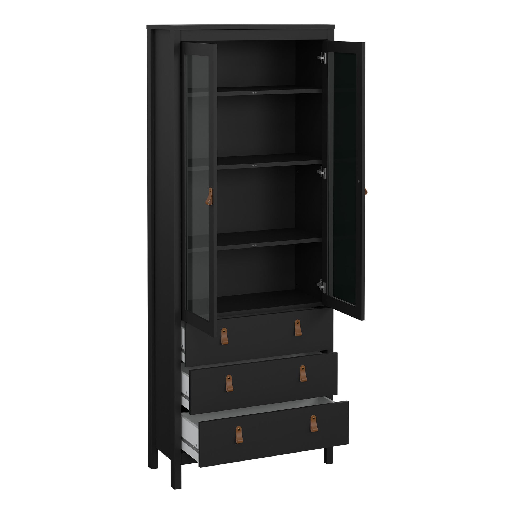 Barcelona China Cabinet 2 Glass Doors with 3 Drawers in Matt Black